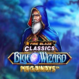 Fire Blaze Blue Wizard Megaways slot logo by Rarestone Gaming at SlotsGem CasinoFire Blaze Blue Wizard Megaways